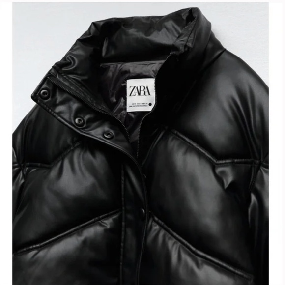 ZARA CROPPED FAUX LEATHER PADDED PUFFER JACKET NWT - Picture 8 of 11